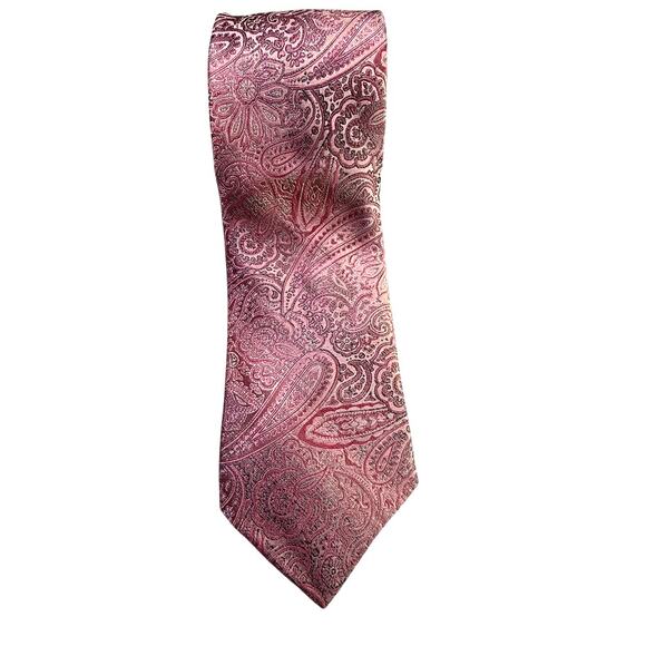 Pronto Uomo Pink Paisley Silk Tie Men’s Classic 100% Silk Neck Tie Formal Wear - Picture 1 of 6